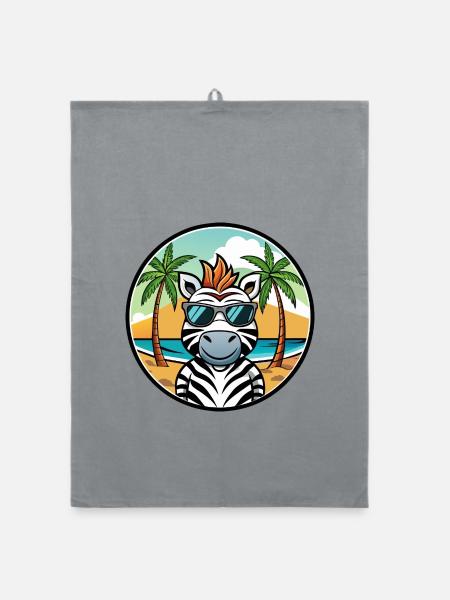 Zebra Lustige Cartoon Sommer Strand Sonnenbrille Cool - Organic Geschirrtuch - Grau - Vorne