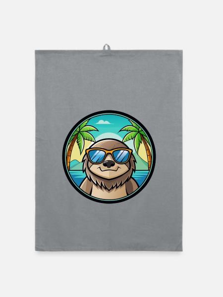 Faultier Lustige Cartoon Sommer Strand Sonnenbrille Cool - Organic Geschirrtuch - Grau - Vorne