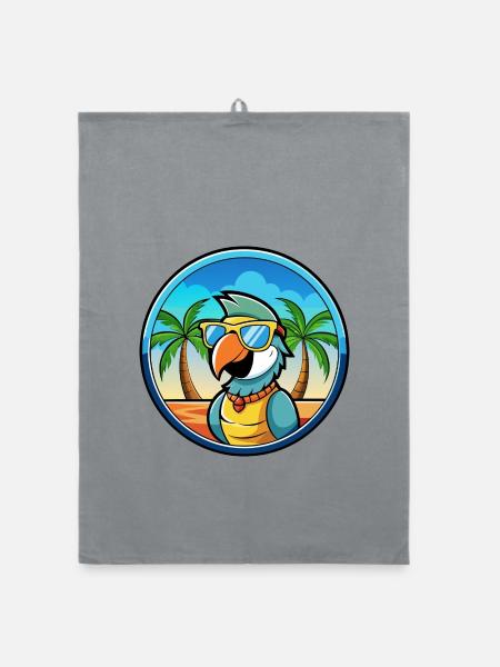 Papagei Lustige Cartoon Sommer Strand Sonnenbrille Cool - Organic Geschirrtuch - Grau - Vorne