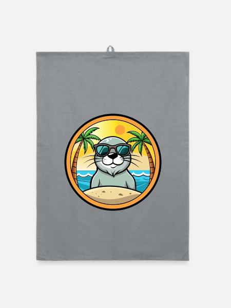 Siegel Lustige Cartoon Sommer Strand Sonnenbrille Aufkleber - Organic Geschirrtuch - Grau - Vorne