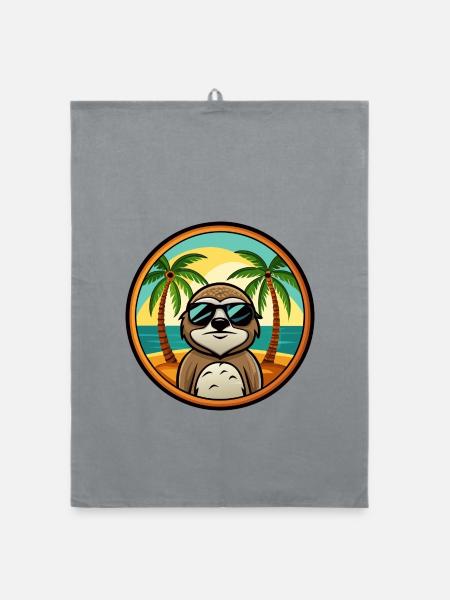 Faultier Lustige Cartoon Sommer Strand Sonnenbrille Cool - Organic Geschirrtuch - Grau - Vorne
