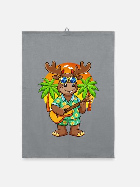Funny Moose Cartoon Summer Beach Sunglasses Guitar - Organic dish towel - grey - Front