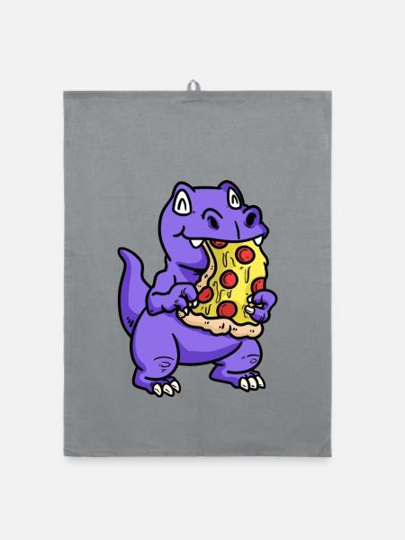 Small sweet dino with pizza child snacking baby - Organic dish towel - grey - Front