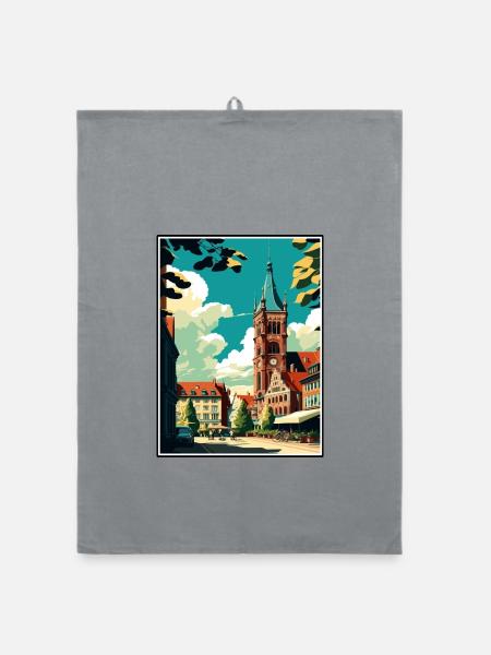 Braunschweig Deutschland Vintage Reiseposter Souvenir - Organic Geschirrtuch - Grau - Vorne
