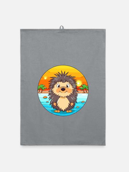 Stachelschwein Aquarell Cartoon Kawaii Clipart Tier - Organic Geschirrtuch - Grau - Vorne