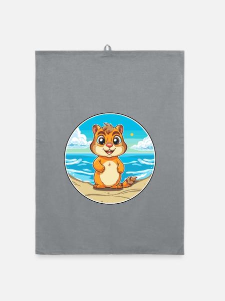 Streifenhörnchen Aquarell Cartoon Kawaii Clipart Tier - Organic Geschirrtuch - Grau - Vorne