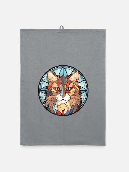 Norwegische Waldkatze Bunte Aquarell-Karikatur - Organic Geschirrtuch - Grau - Vorne