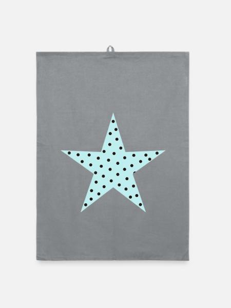 Pastellblauer Polka-Punkt-Stern - Organic Geschirrtuch - Grau
