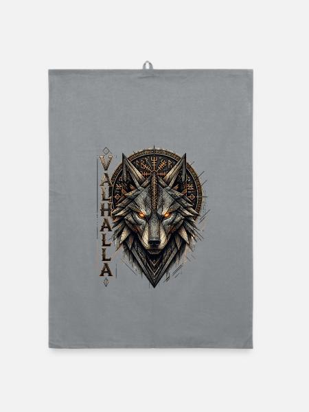 Wikingerwolf Valhalla – Geometrische Runen - Organic Geschirrtuch - Grau - Vorne