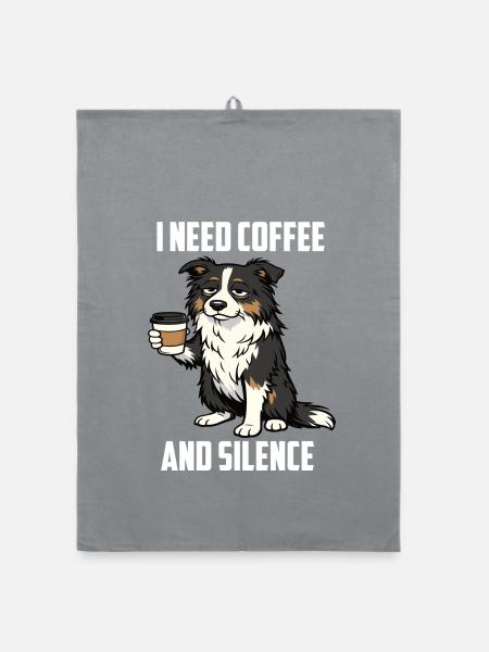 I Need Coffee and Silence Australian Shepherd  - Organic Geschirrtuch - Grau - Vorne