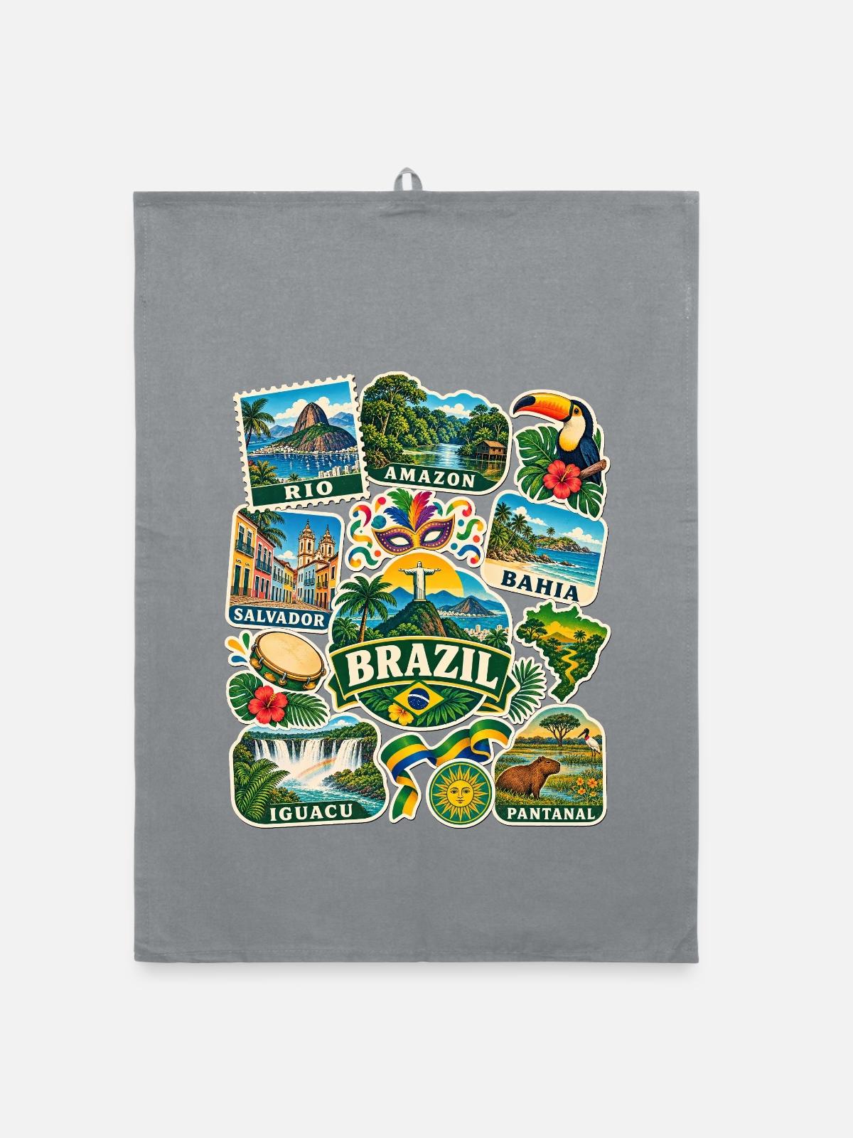 Brasilien Reisesticker - Organic Geschirrtuch - Grau - Vorne