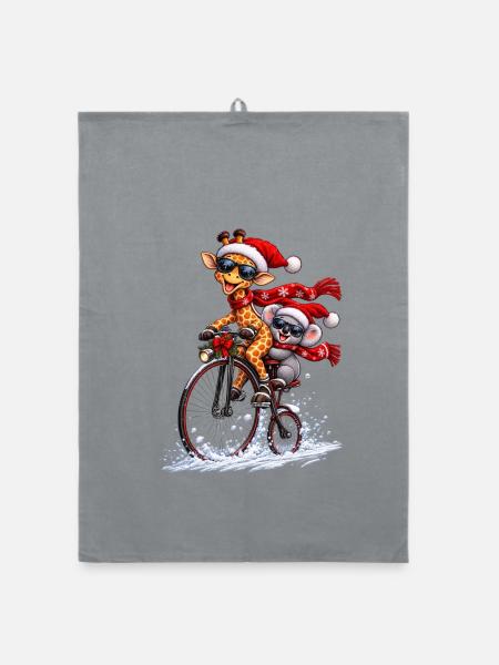 Festliche Penny Farthing Schneefahrt - Organic Geschirrtuch - Grau