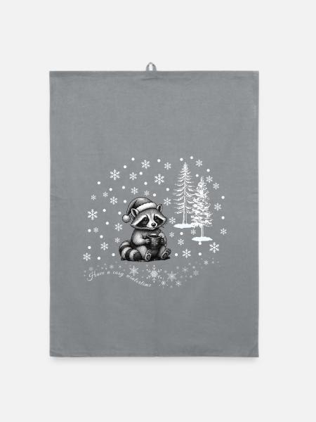 Waschbär Schnee /raccoon snowflakes Weihnachten - Organic Geschirrtuch - Grau
