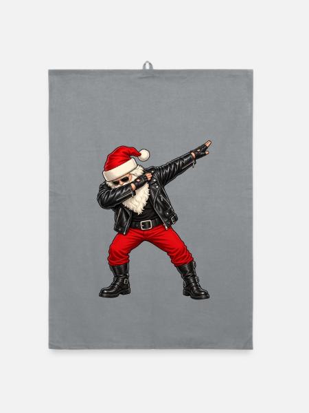 Weichnachten / Weichnachtsmann / Santa Dab - Organic Geschirrtuch - Grau - Vorne
