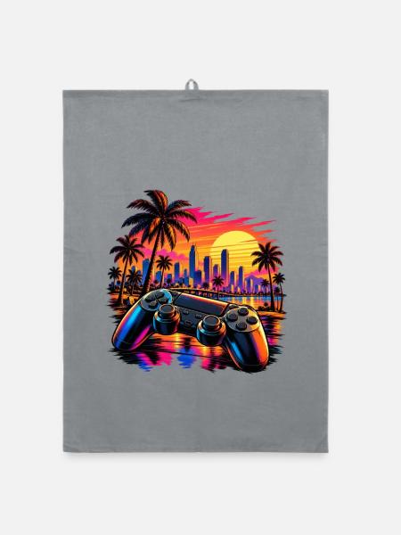 Sonnenuntergang mit Gamecontroller - Gamer Motiv - Organic Geschirrtuch - Grau - Vorne