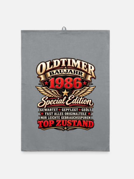 Oldtimer Baujahr 1986 – Vintage Special Edition - Organic Geschirrtuch - Grau - Vorne
