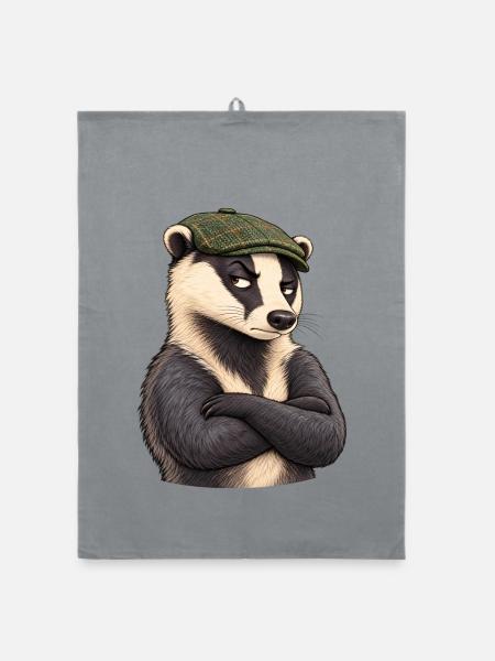 Verdächtiger Flatcap-Dachs - Organic Geschirrtuch - Grau - Vorne