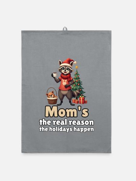 Mom's the real reason – Waschbär-Mama Weihnachten - Organic Geschirrtuch - Grau - Vorne