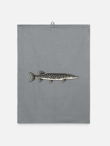Gepunkteter Hecht Silhouette - Organic Geschirrtuch - Grau