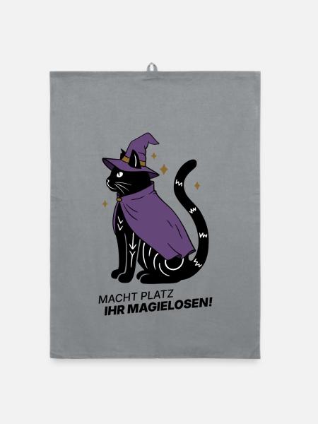 Macht Platz ihr Magielosen! – Schwarze Katze Hexe - Organic Geschirrtuch - Grau - Vorne