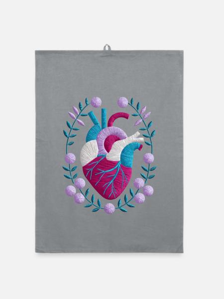Anatomisches Herz Mit Blumen Umgeben - Organic Geschirrtuch - Grau - Vorne