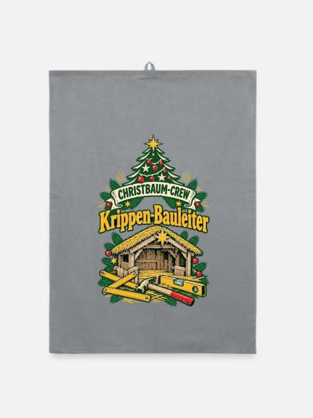 Christbaum-Crew Krippen-Bauleiter - Organic Geschirrtuch - Grau - Vorne
