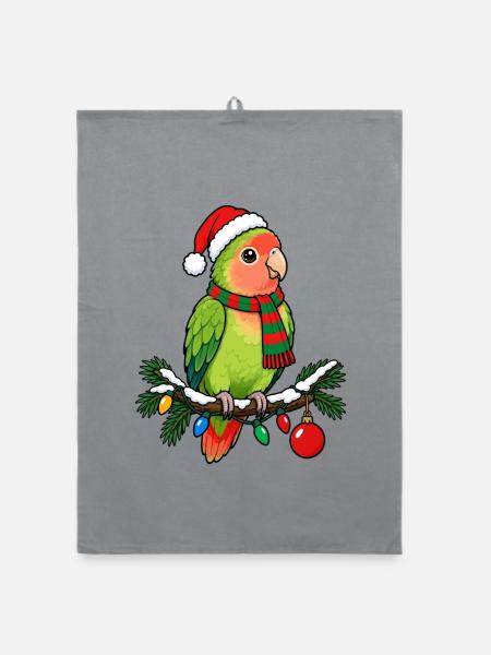  Lovebird Papagei Weihnachtsmütze - Organic Geschirrtuch - Grau - Vorne