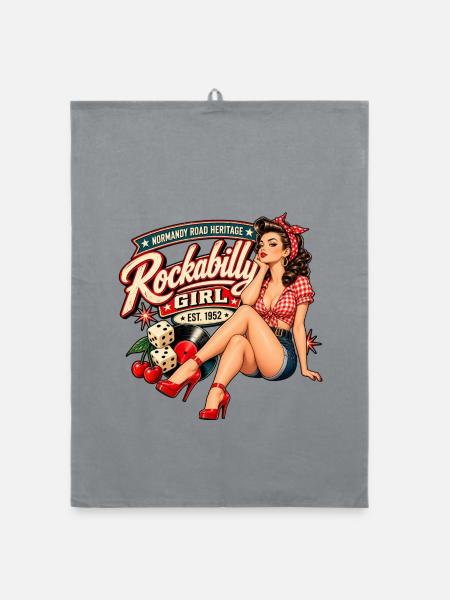 Rockabilly Pin-Up-Rucksack – Normandy Road - Organic Geschirrtuch - Grau - Vorne