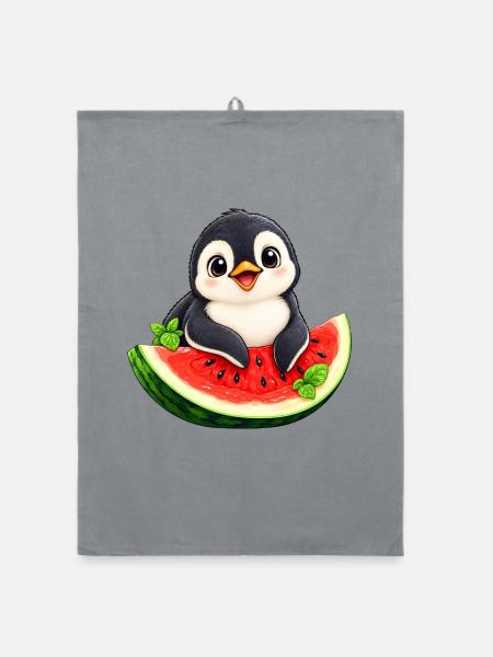 Süßer Cartoon Pinguin Melone Sommer - Organic Geschirrtuch - Grau - Vorne