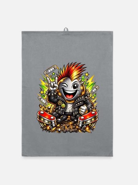 Punk Bomber pinball flipper Peace Love Multiball  - Organic Geschirrtuch - Grau - Vorne