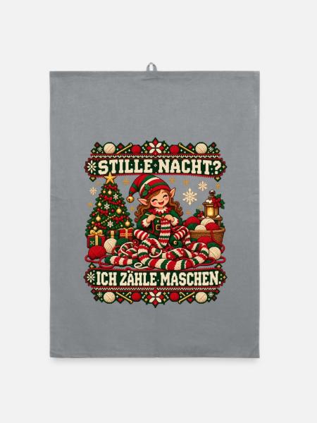 Stille Nacht? Ich zähle Maschen - Organic Geschirrtuch - Grau - Vorne