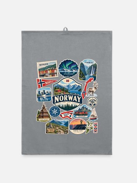 Norwegen Reisesticker - Organic Geschirrtuch - Grau - Vorne