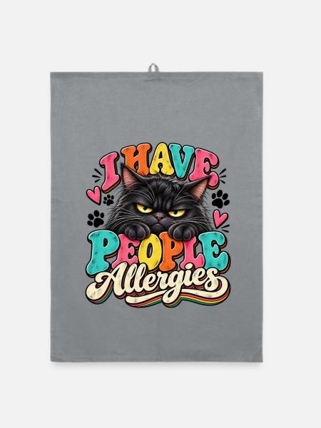 I Have People Allergies Katze Popart - Organic Geschirrtuch - Grau - Vorne