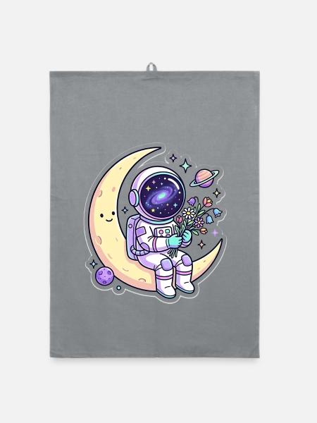 Mondfreund Astronaut mit Blumen - Organic Geschirrtuch - Grau - Vorne