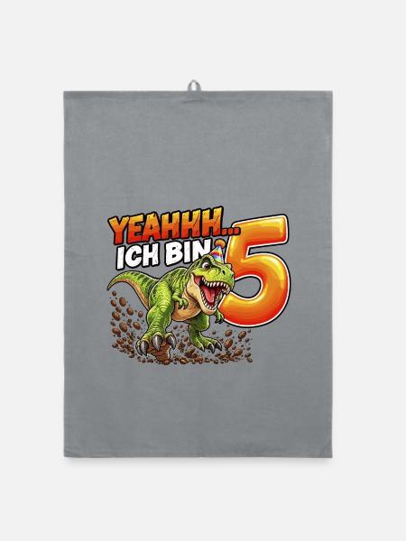 Dino Geburtstag 5 Jahre T-Rex Shirt - Organic Geschirrtuch - Grau - Vorne