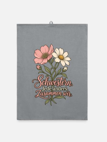 Schwestern Shirt - Jede anders Zusammen wir - Organic Geschirrtuch - Grau - Vorne