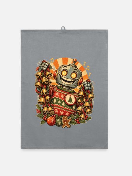 Christmas Roboter-Onkel mit vielen Glocken - Organic Geschirrtuch - Grau - Vorne