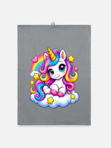Regenbogen Unicorn auf Wolke - Organic Geschirrtuch - Grau - Vorne