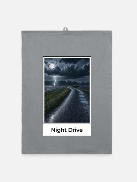 Nachtfahrt durch Gewitter - Organic Geschirrtuch - Grau - Vorne