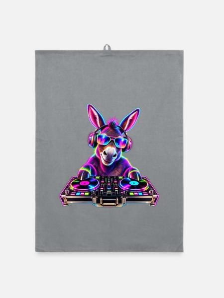 Neon DJ Donkey - Organic Geschirrtuch - Grau - Vorne