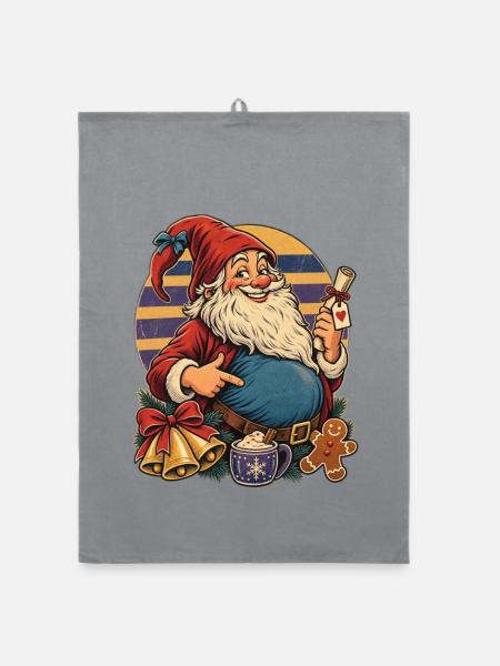 Christmas Schwangerer Wichtel Retro Mama - Organic Geschirrtuch - Grau - Vorne