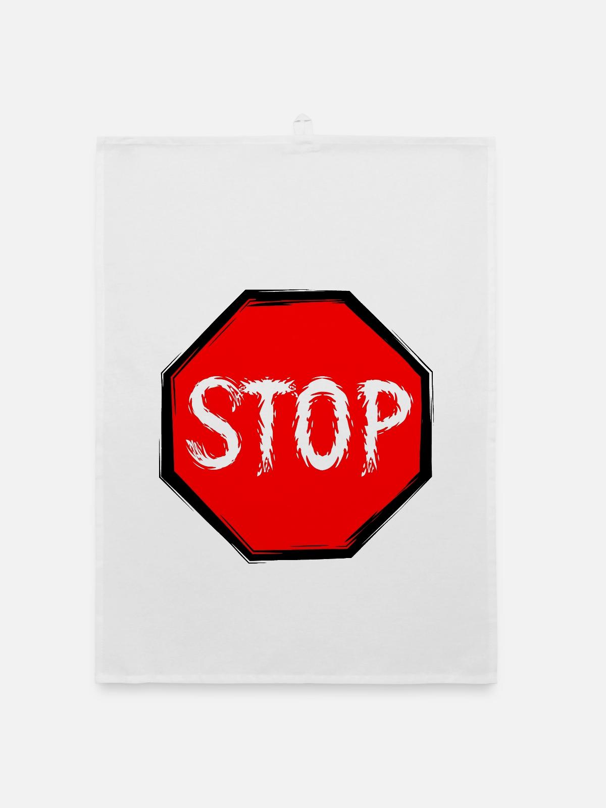 Stop Schild Vektor - Organic Geschirrtuch - Weiß - Vorne