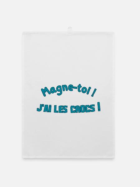 Magne-toi J'ai les Cr*cs – Bleu Pop - Torchon bio - blanc - Devant
