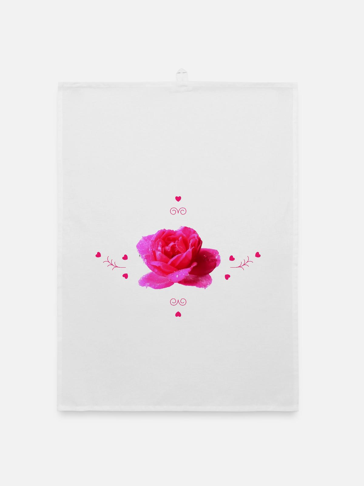 pinke Rose - Organic Geschirrtuch - Weiß - Vorne