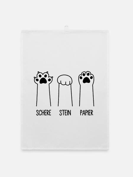 Schere Stein Papier Katze Pfote Spiel Katzenpfoten - Organic Geschirrtuch - Weiß - Vorne