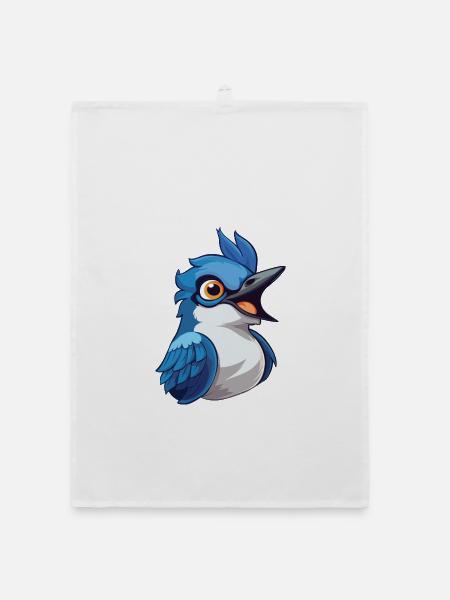 Blauer Eichelhäher Karikatur Kawaii Aquarellillustration - Organic Geschirrtuch - Weiß - Vorne