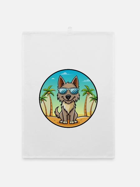 Berger Picard Hunderasse Cartoon Sonnenbrille Strand - Organic Geschirrtuch - Weiß - Vorne