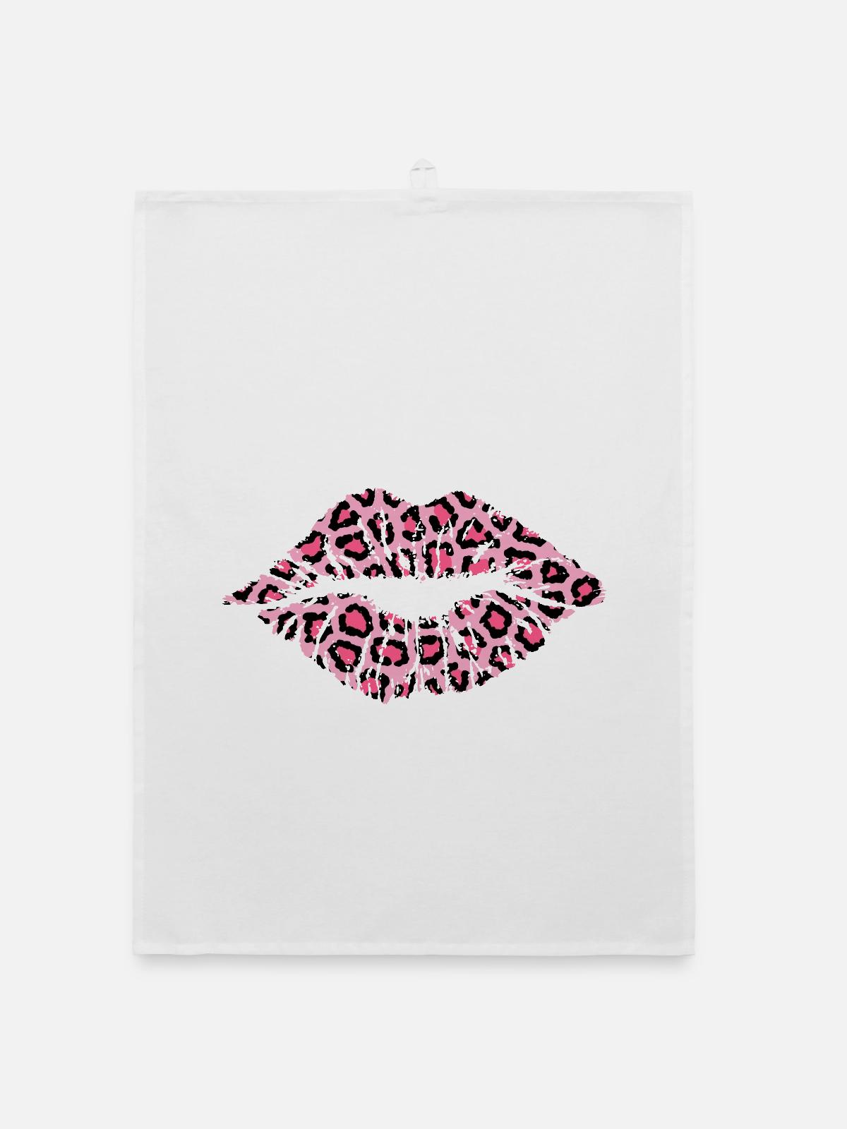 Lippen Leopard - Organic Geschirrtuch - Weiß - Vorne