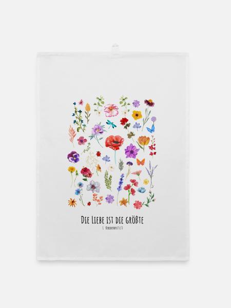 Christliches Shirt 1. Korinther 13,13 Liebe Blumen - Organic Geschirrtuch - Weiß