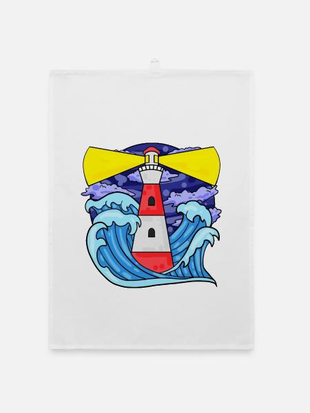 Leuchtturm mit Wellen Nordsee Ostsee Geschenk - Organic Geschirrtuch - Weiß - Vorne